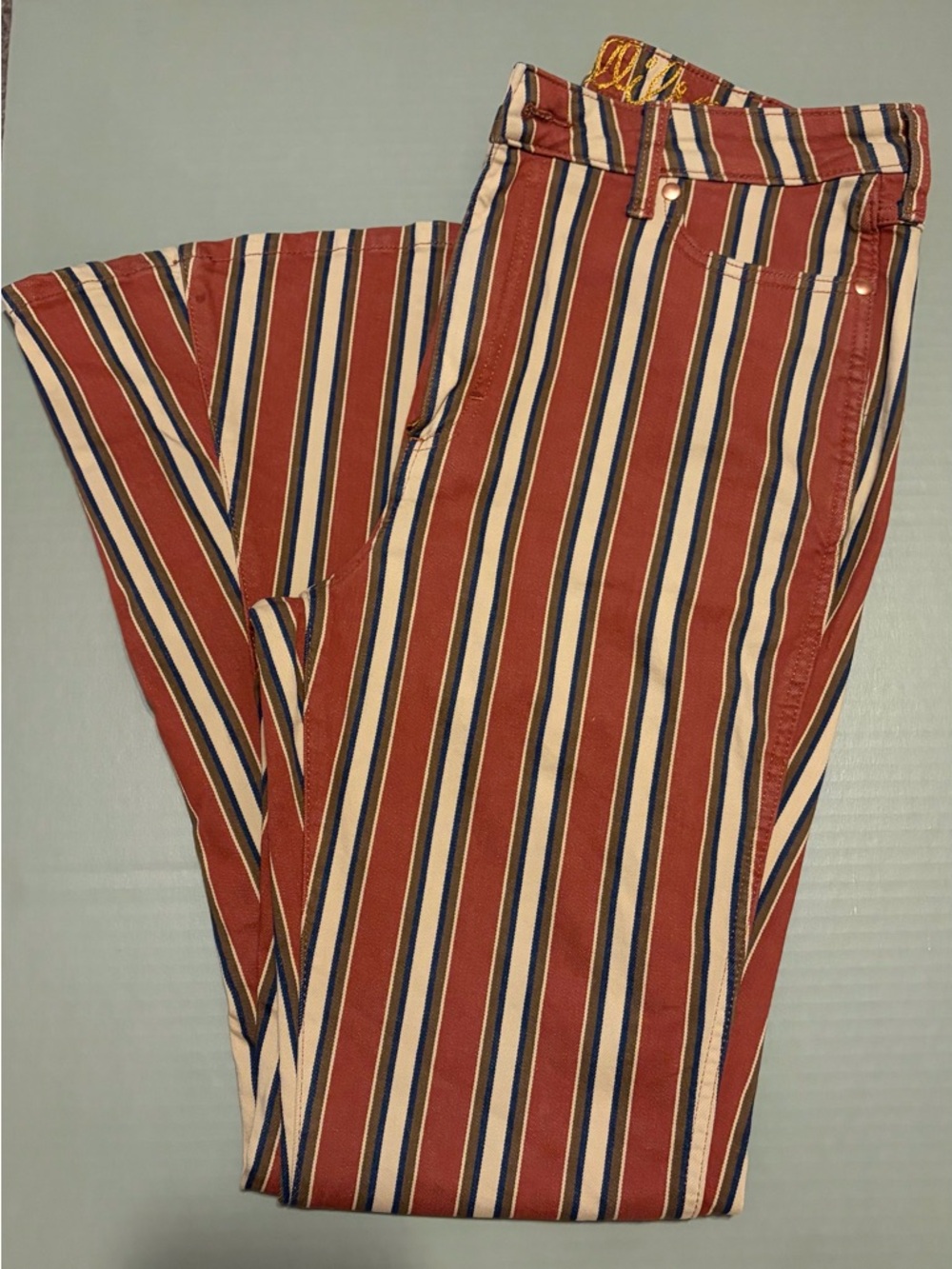 Wrangler x Lainey Wilson Women's Super Flare Striped Pants in Rust Multi - Picture 2 of 5